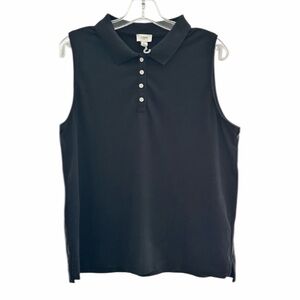 J Crew Women's Black Sleeveless Pique Polo Top - Size Large - NWOT - PTP 21”